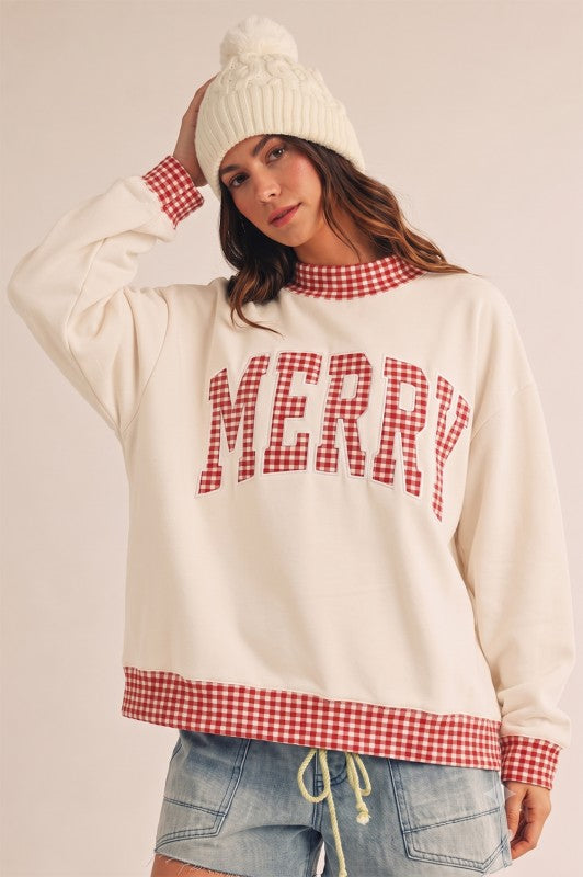 Gingham All the Way Sweatshirt (White)