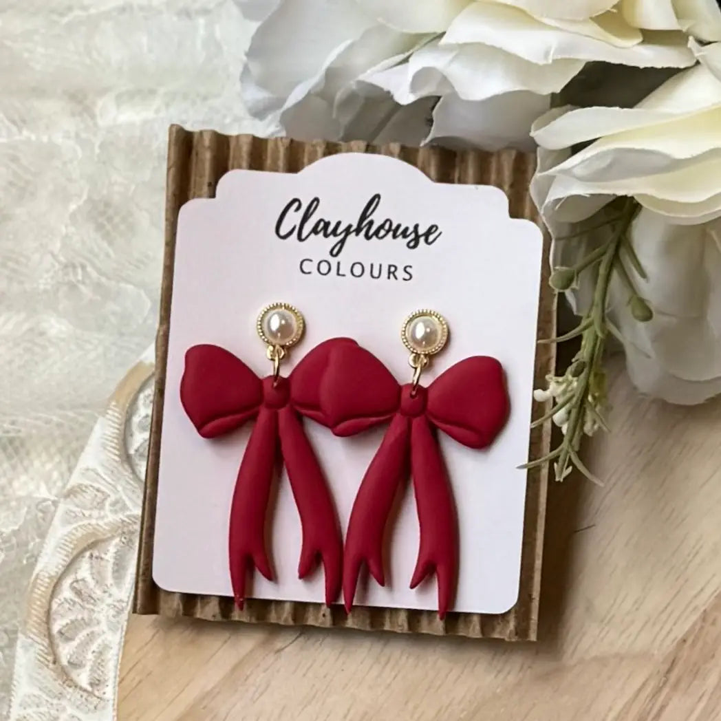 Pearly Shimmer Bow Earrings