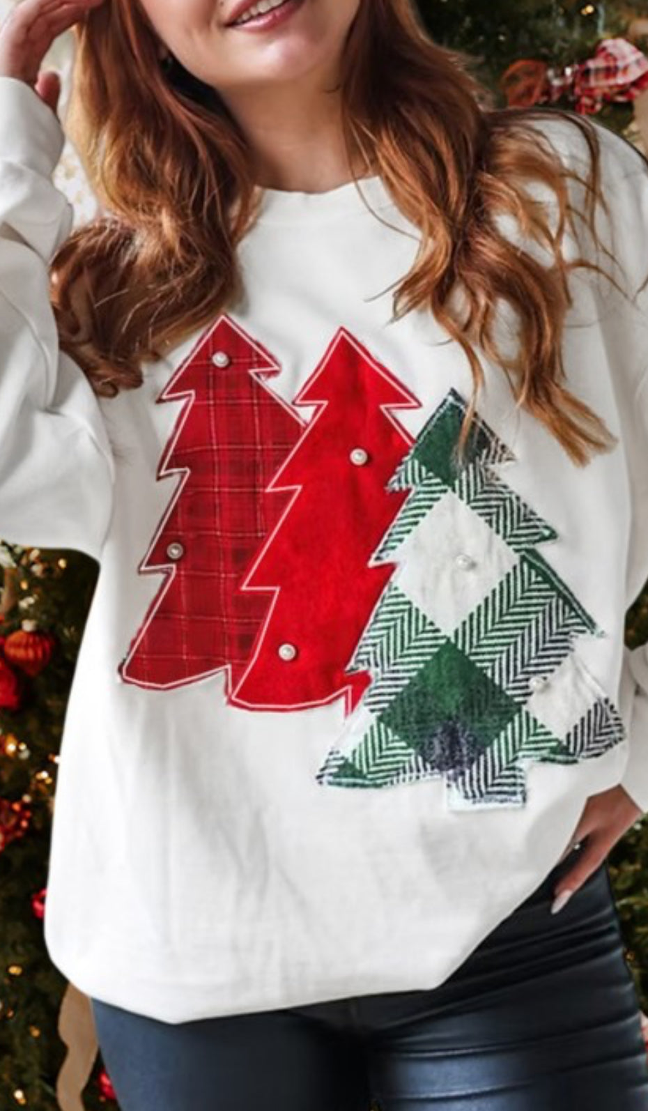 Christmas Tree Patched Sweatshirt