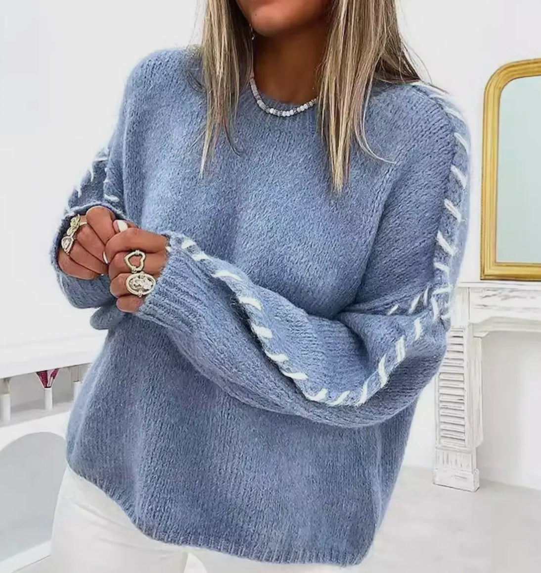 Blue Neck Stitch Sweater