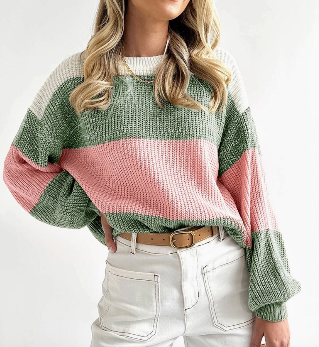 Pink and Green Colorblock Sweater