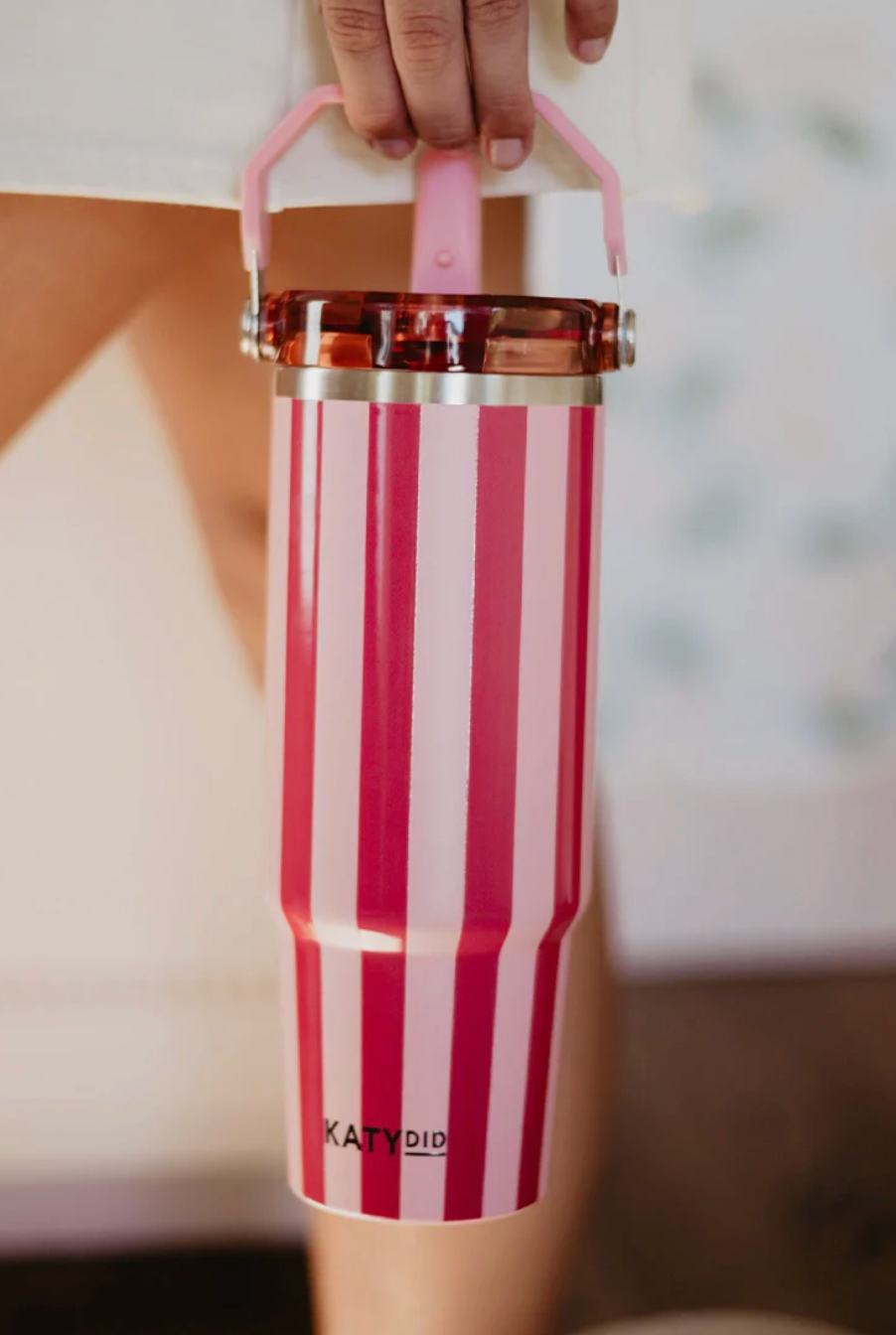 Striped Pink and Maroon Tumbler