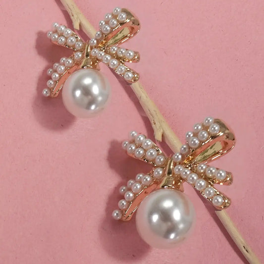 Pearly Bow Stud Earrings
