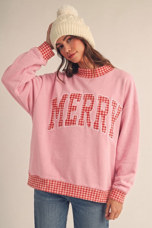 Gingham All the Way Sweatshirt (Pink)