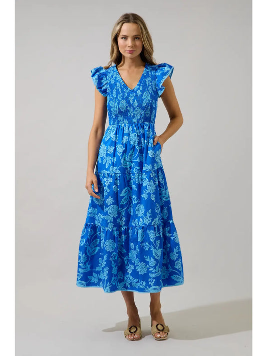 Blooming in Blue Midi Dress