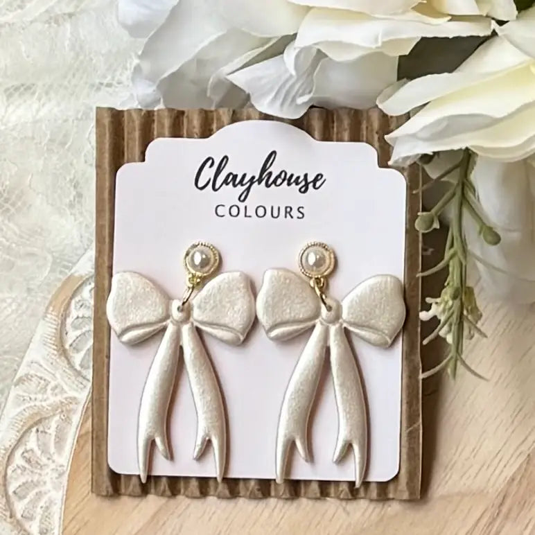 Pearly Shimmer Bow Earrings