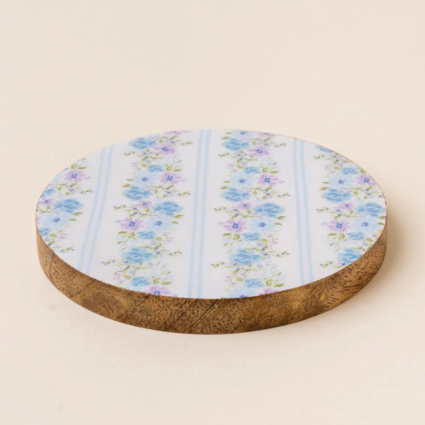 Petal Parade Blue Wood Coaster