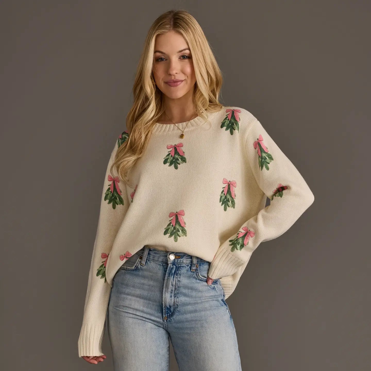 Pink Bows and Mistletoes Sweater