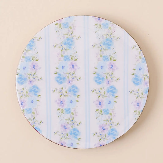 Petal Parade Blue Wood Coaster