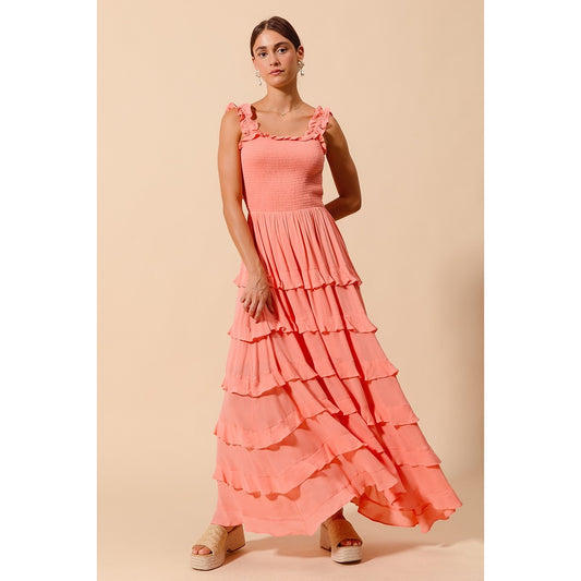 Pretty Peachy Ruffle Maxi Dress