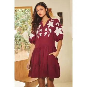 Maroon Magnolia Mini Dress