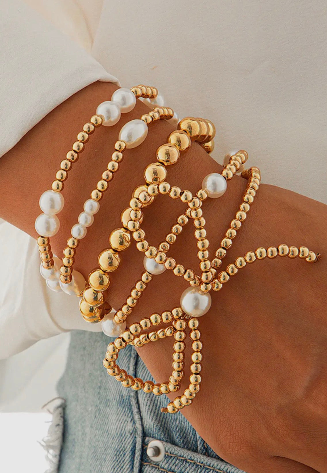 Bow Knot Pearl Bracelet Set