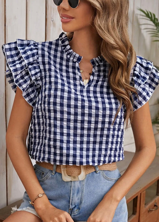 Navy Gingham Blouse