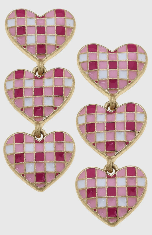 Triple Drop Heart Earrings