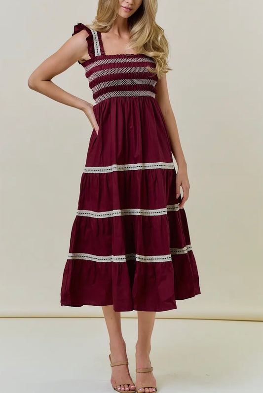 Maroon Tiered Maxi Dress