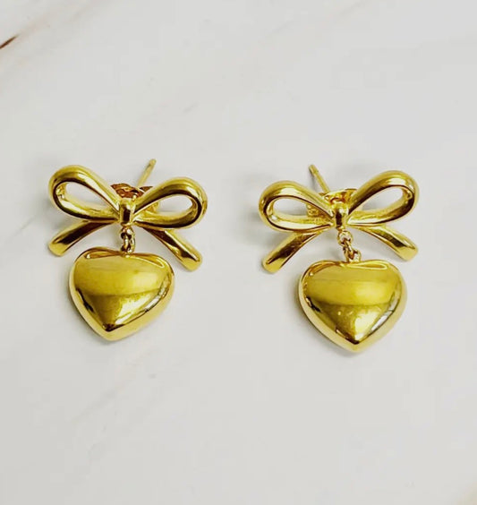 Mini Bow and Heart Dangle Earrings