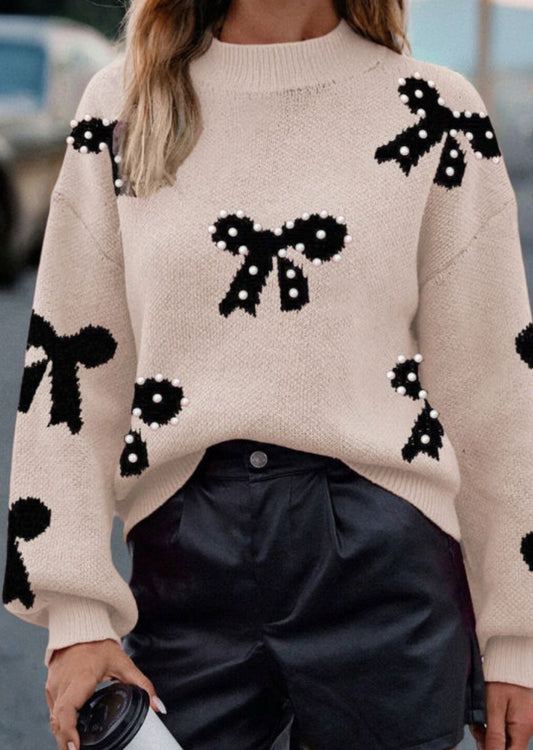 Pearl Embellished Bow Sweater