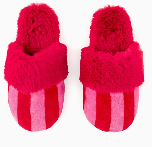 Red and Pink Striped Slippers