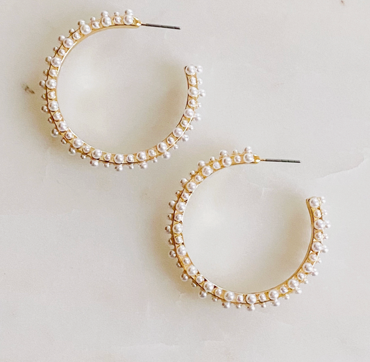 Delicate Pearl Hoop Earrings