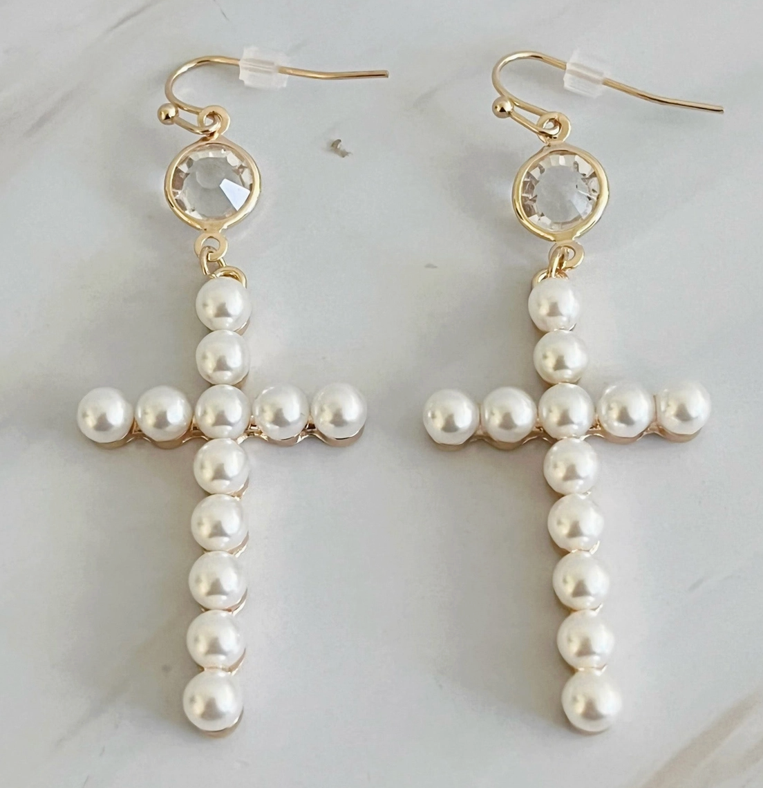 Pearl Cross Dangle Earrings