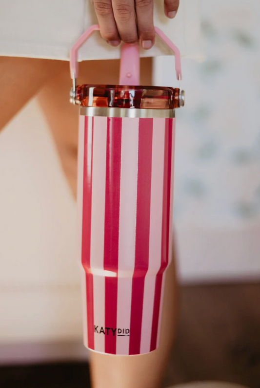 Striped Pink and Maroon Tumbler