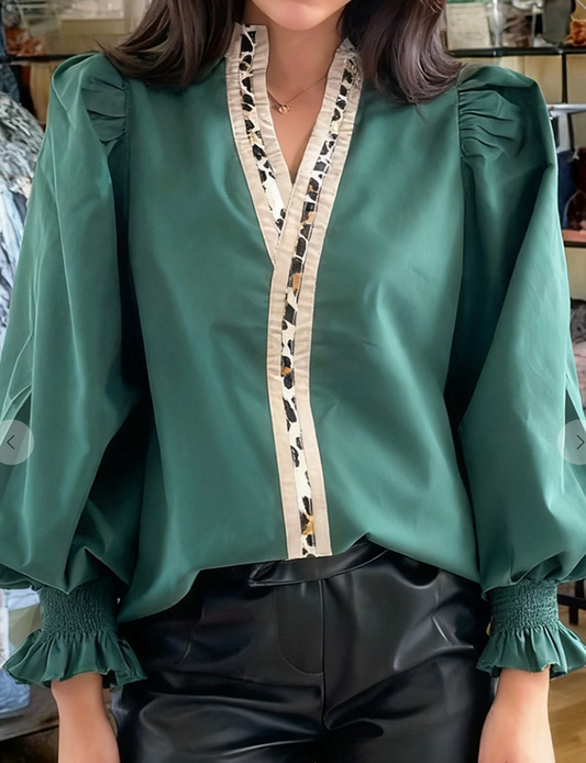 Black Long Sleeve Leopard Blouse