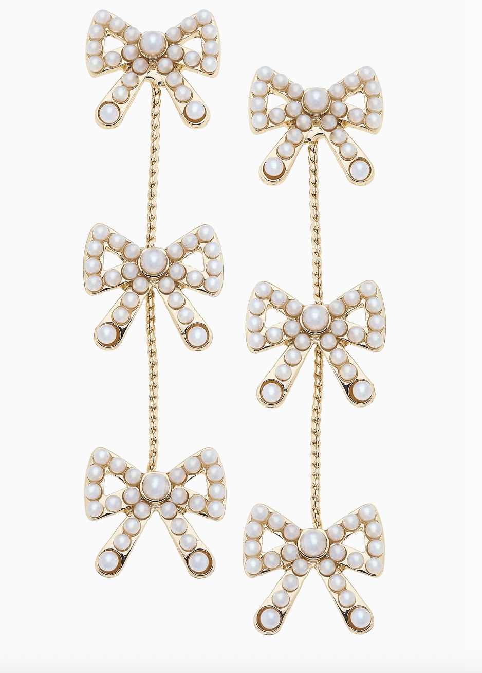 Pearl Bow Drip Earrings