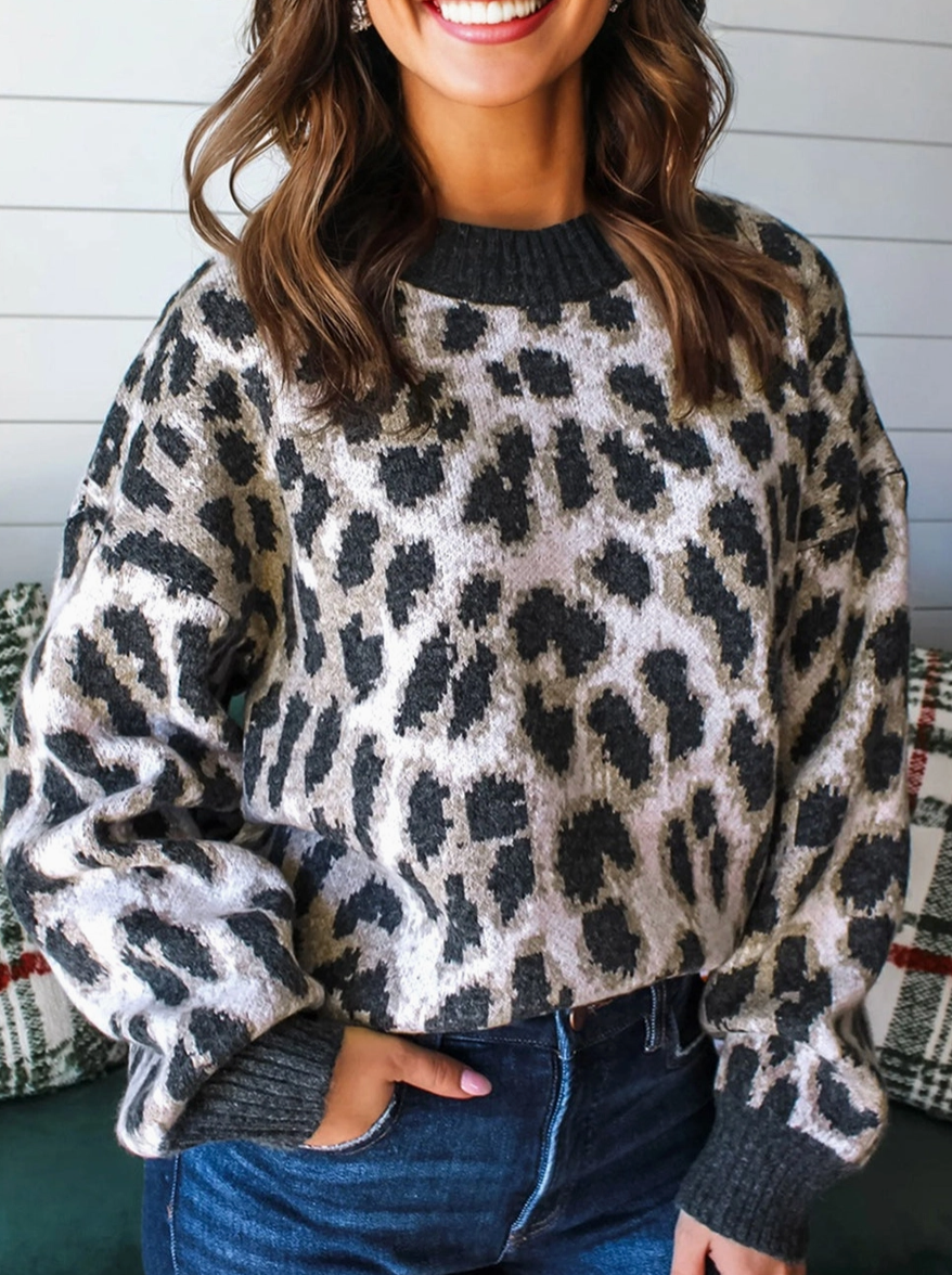 Black Trim Leopard Sweater