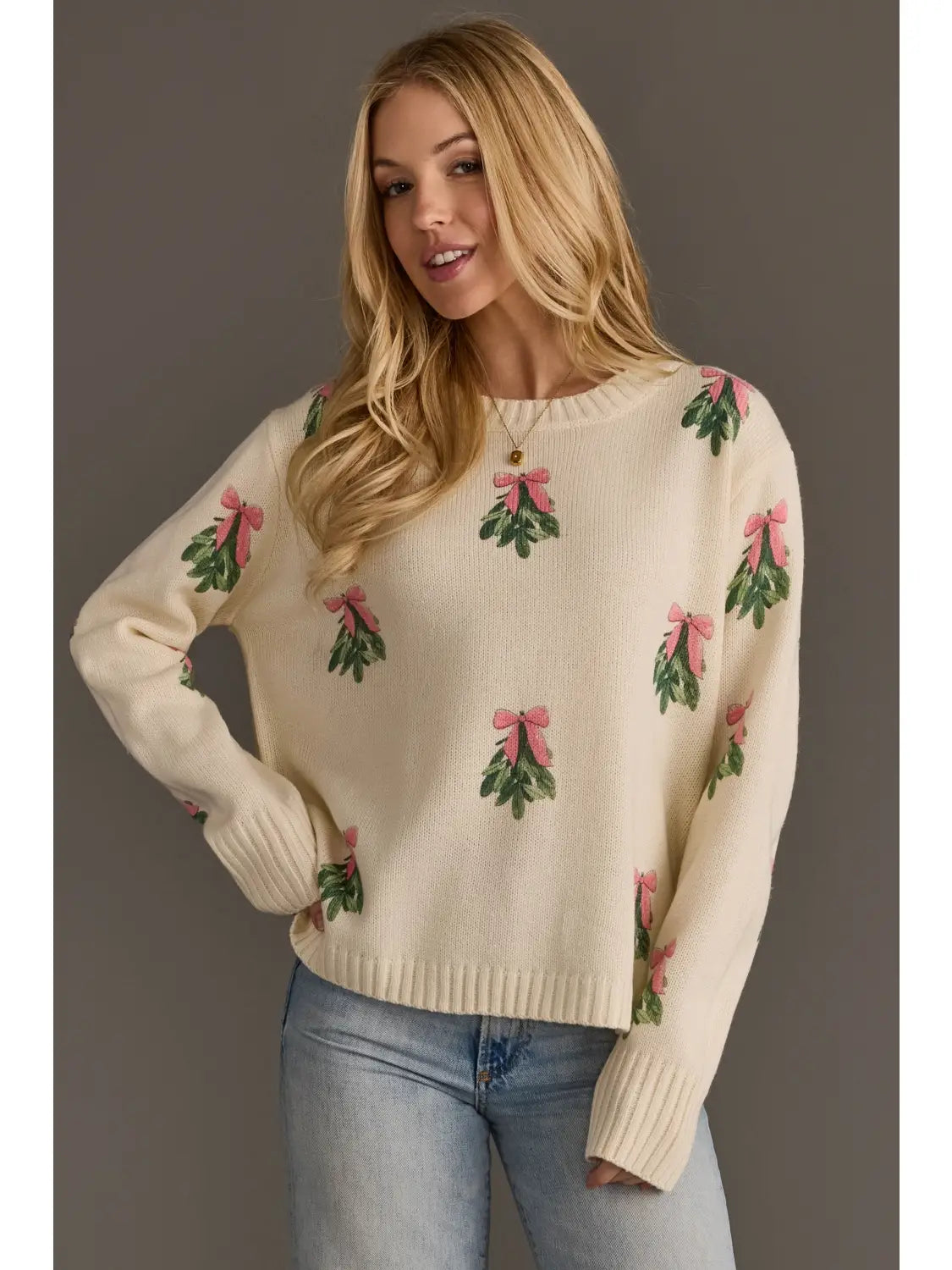 Pink Bows and Mistletoes Sweater