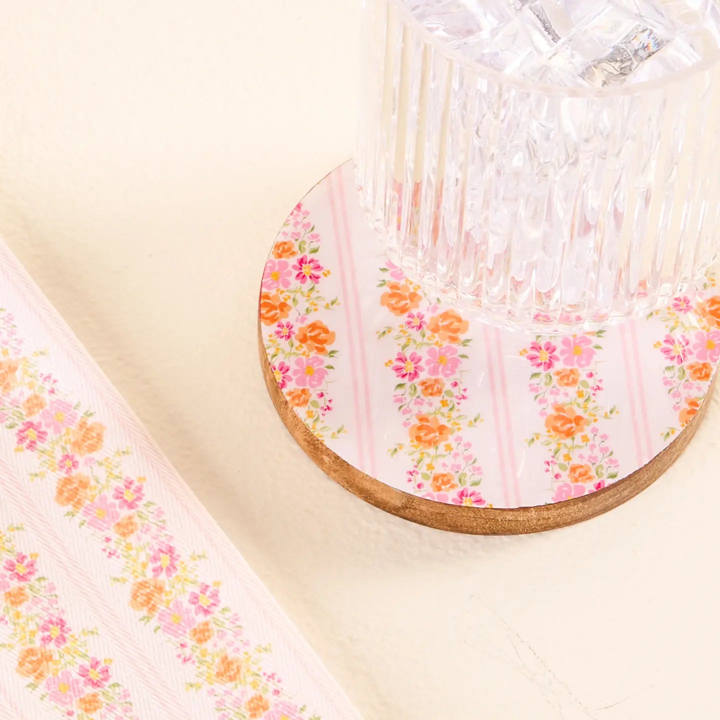 Petal Parade Pink Wood Coaster
