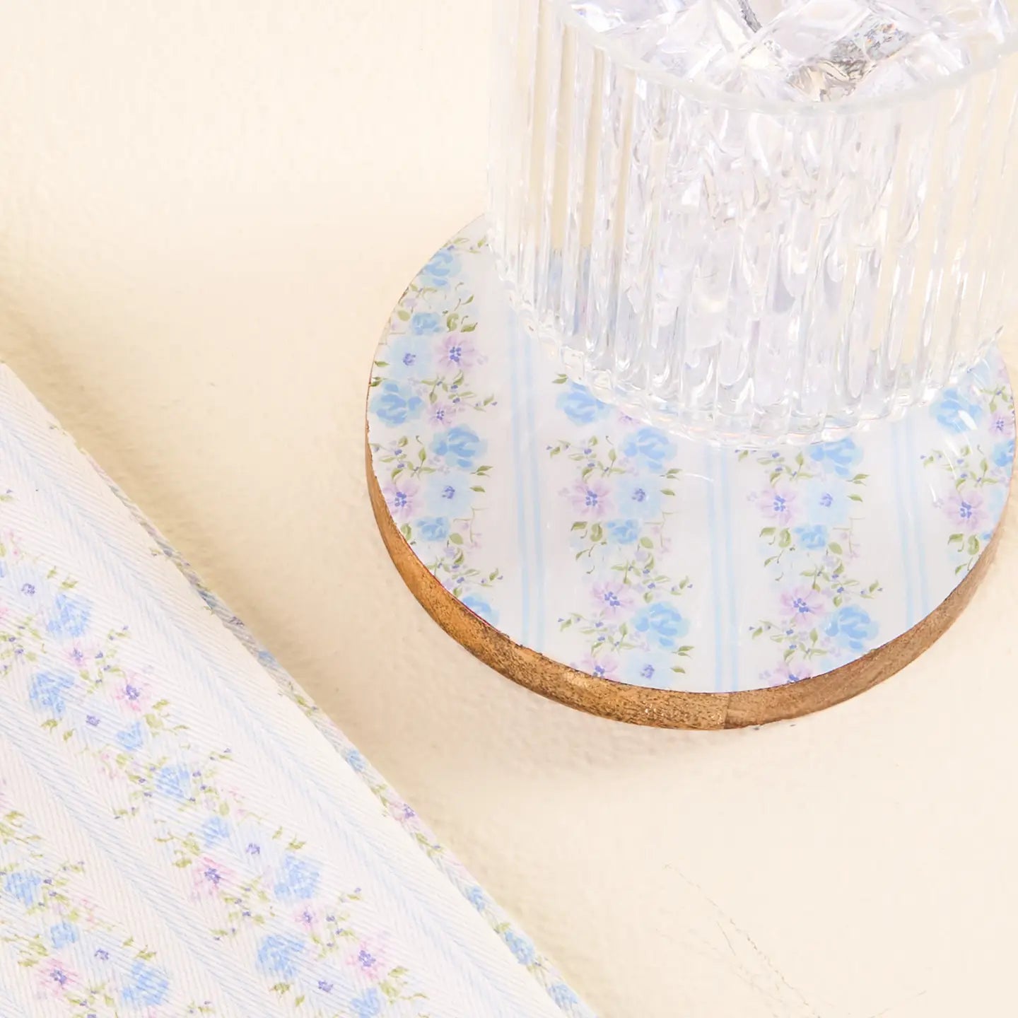 Petal Parade Blue Wood Coaster